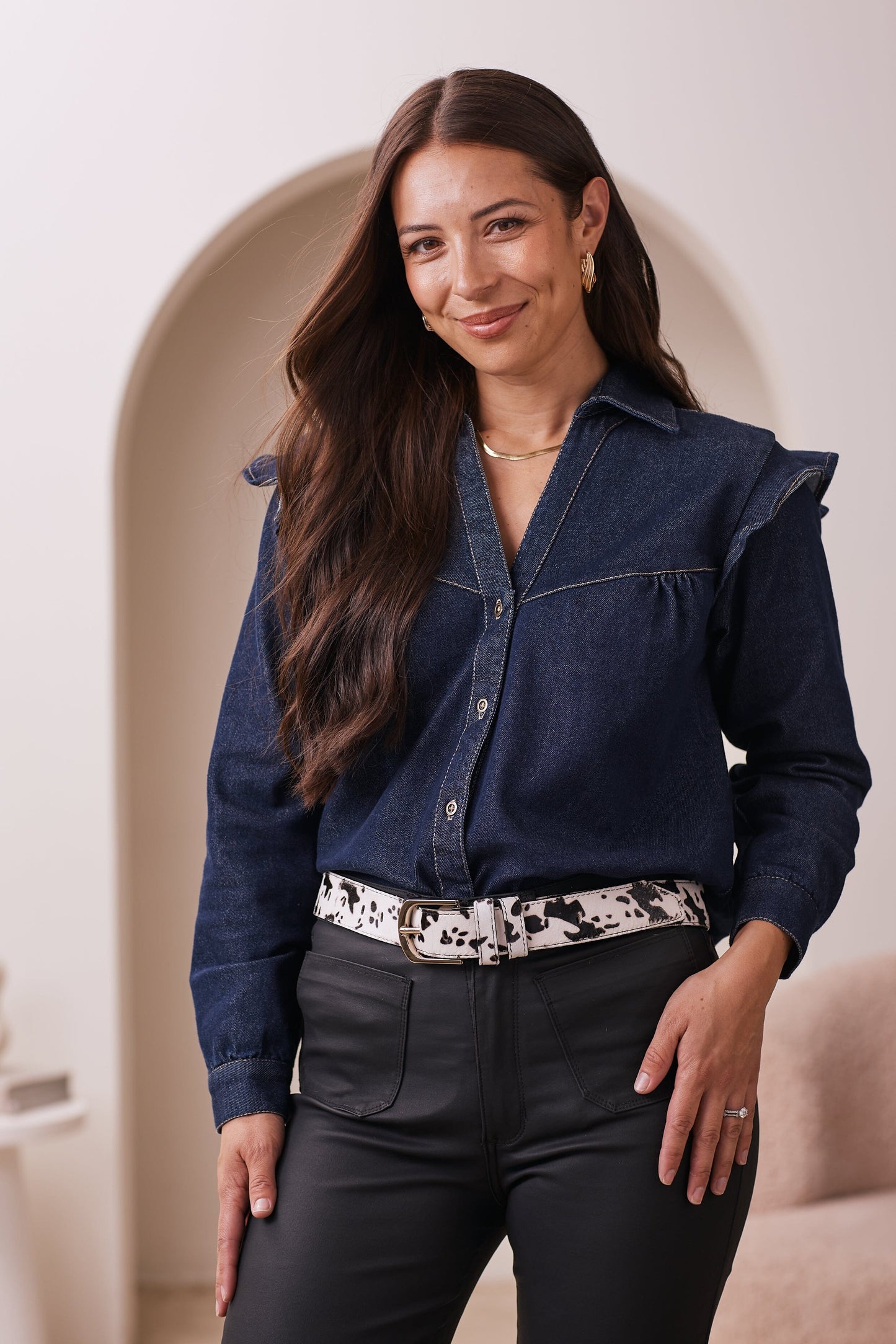 Jeans Belt Black and White Print
