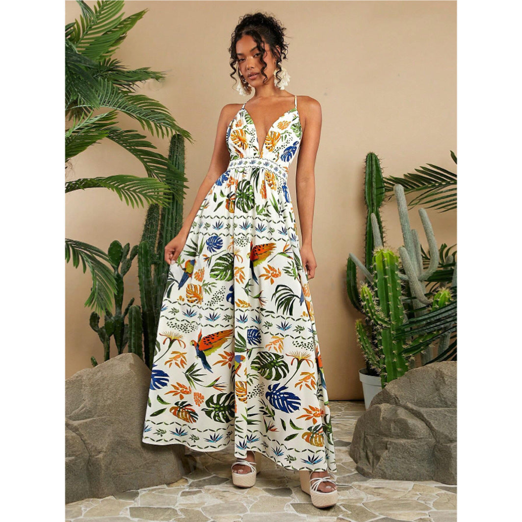 Beach Vacation Casual Woven Backless Long White Dress