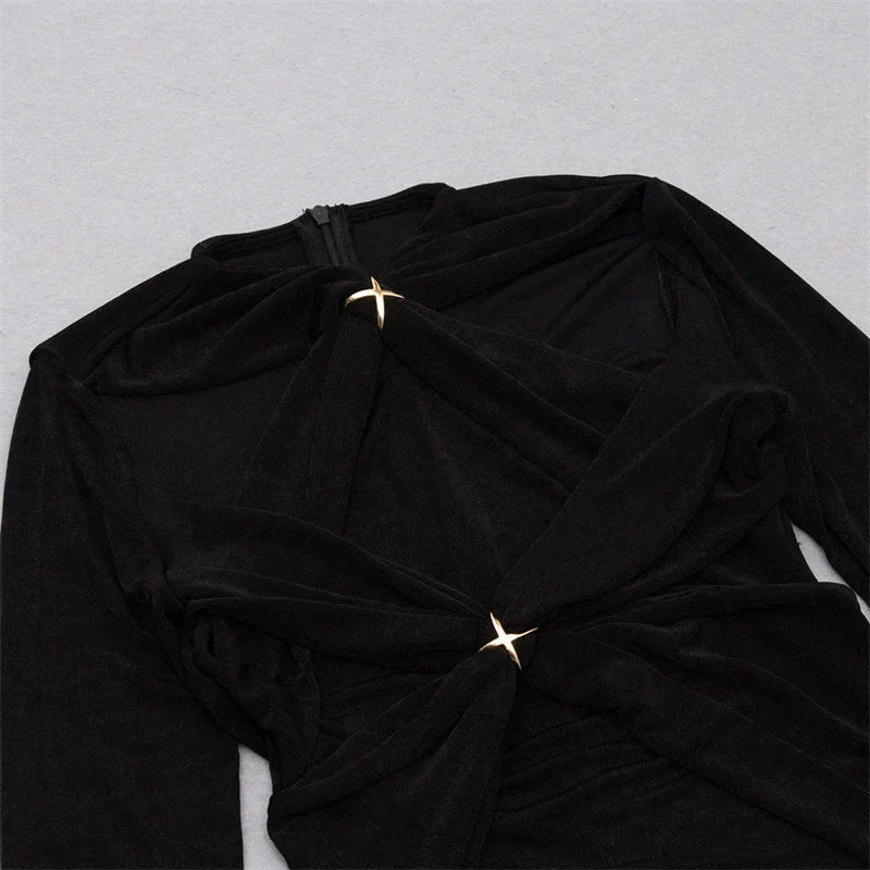 Black Full Sleeve Sequined Long Dress