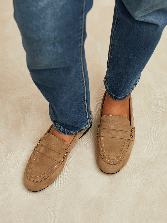 Bree Taupe Suede Leather Penny Loafer