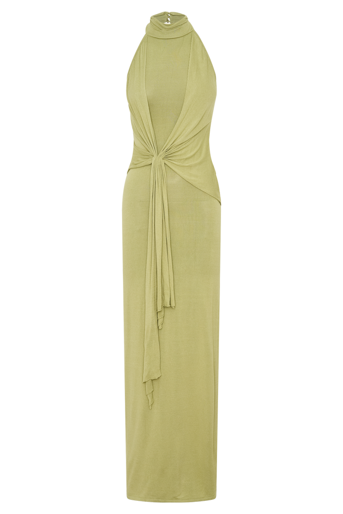 Cindylou Halter Knit Maxi Dress - Light Olive