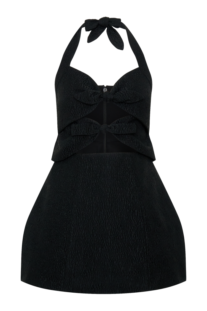 Ella Bow Detail Halter Mini Dress - Black