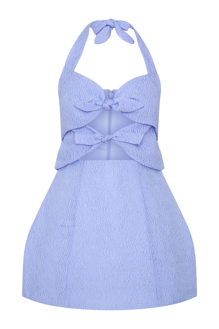 Ella Bow Detail Halter Mini Dress - Periwinkle Blue