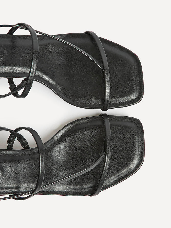 Mode Black Faux Leather Heeled Sandals