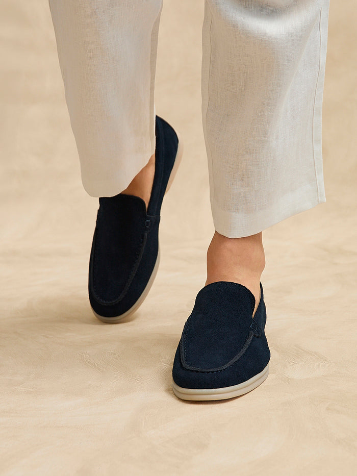 Rino Mens Navy Suede Leather Loafers