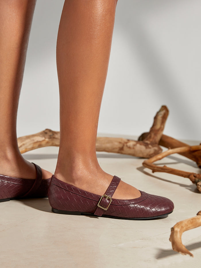 Routine Burgundy Woven Effect Ballet Flats