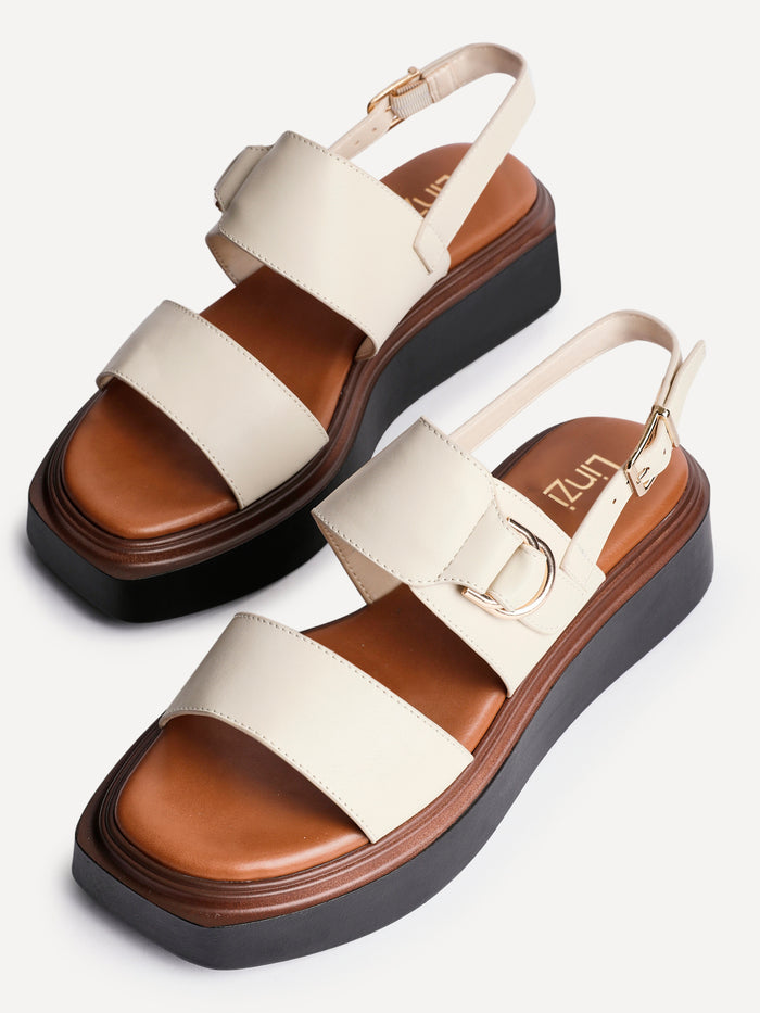 Shift Beige Faux Leather Flatform Sandals