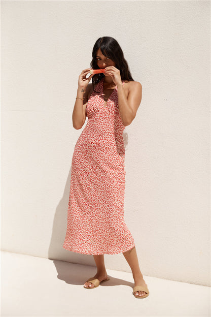 Island Dream Halter Maxi Dress Red