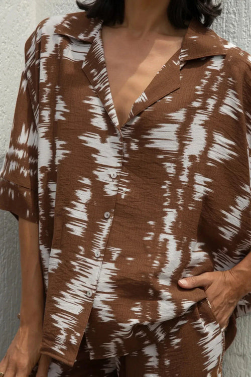 Campania Collared Short Sleeve Top Brown