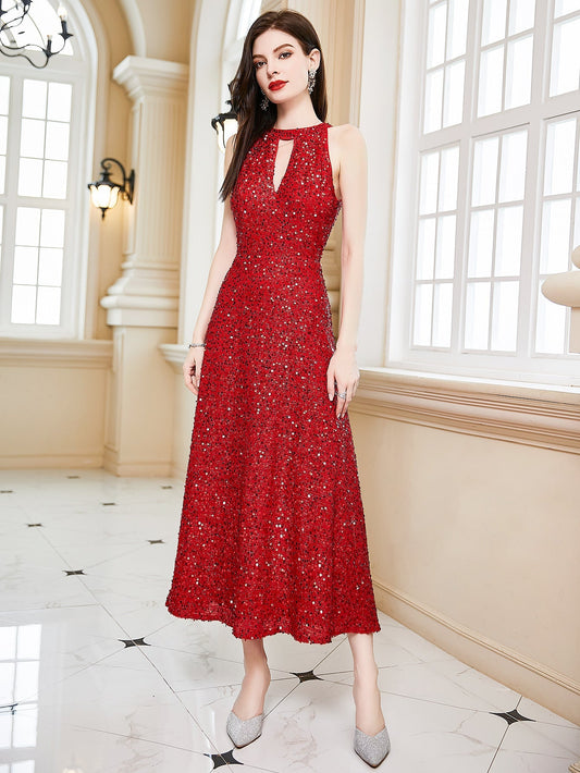 Arrival Dress Sleeveless Halter Dress Backless Evening Dress
