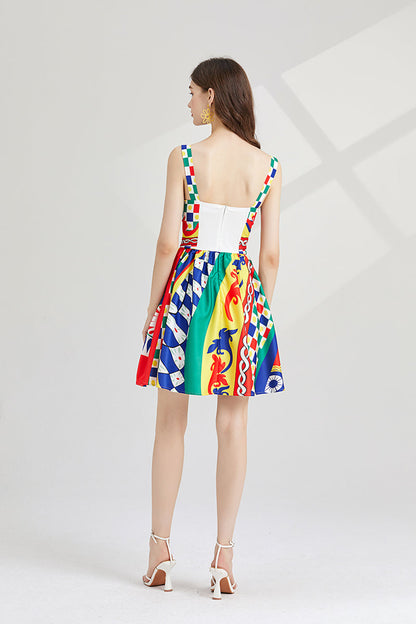 Arrival Elegant Positioning Printed Stitching Slim Fit High Waist dress Slip Dress