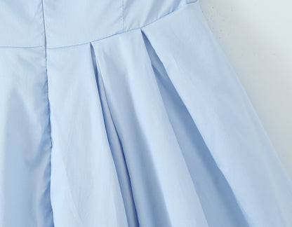 Blue Halter Dress Fitted Waist Backless Sweet Pettidress