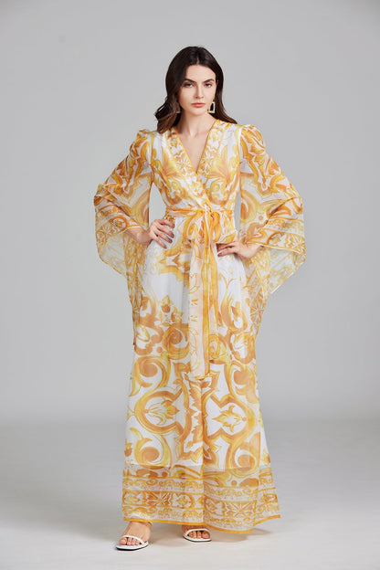 Belt Printed Long Dress