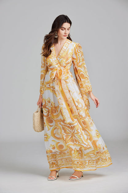 Belt Printed Long Dress