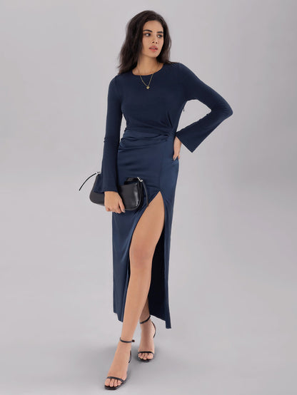 Bohemian Slim Fit Waist Pleated SlimmingLong Patchwork Split Dress