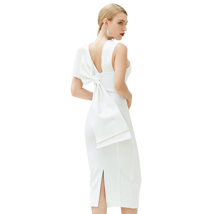 Bandage Dress Evening Dress Bandagedress White Tight Strappy Bow Midi Dress Performance Dress