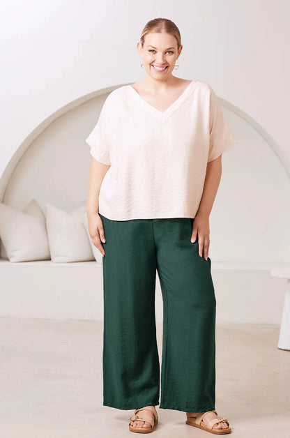 Gemma Short Sleeve V Neck Top Cream