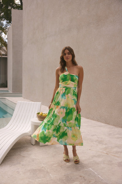 Pure Satisfaction One Shoulder Maxi Dress Green