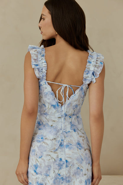 Rose Petal Reverie Midi Dress Blue