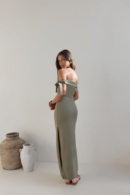Summer Social Off Shoulder Maxi Dress Green