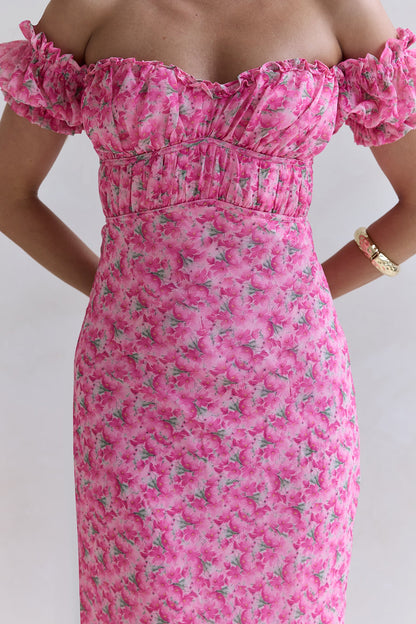Kissed By The Sun Off Shoulder Maxi Dress Pink
