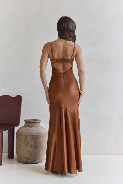 Eyes Of Night Satin Maxi Dress Copper