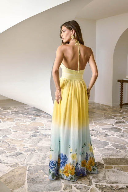 Sunny Blooms Halter Maxi Dress Ombre