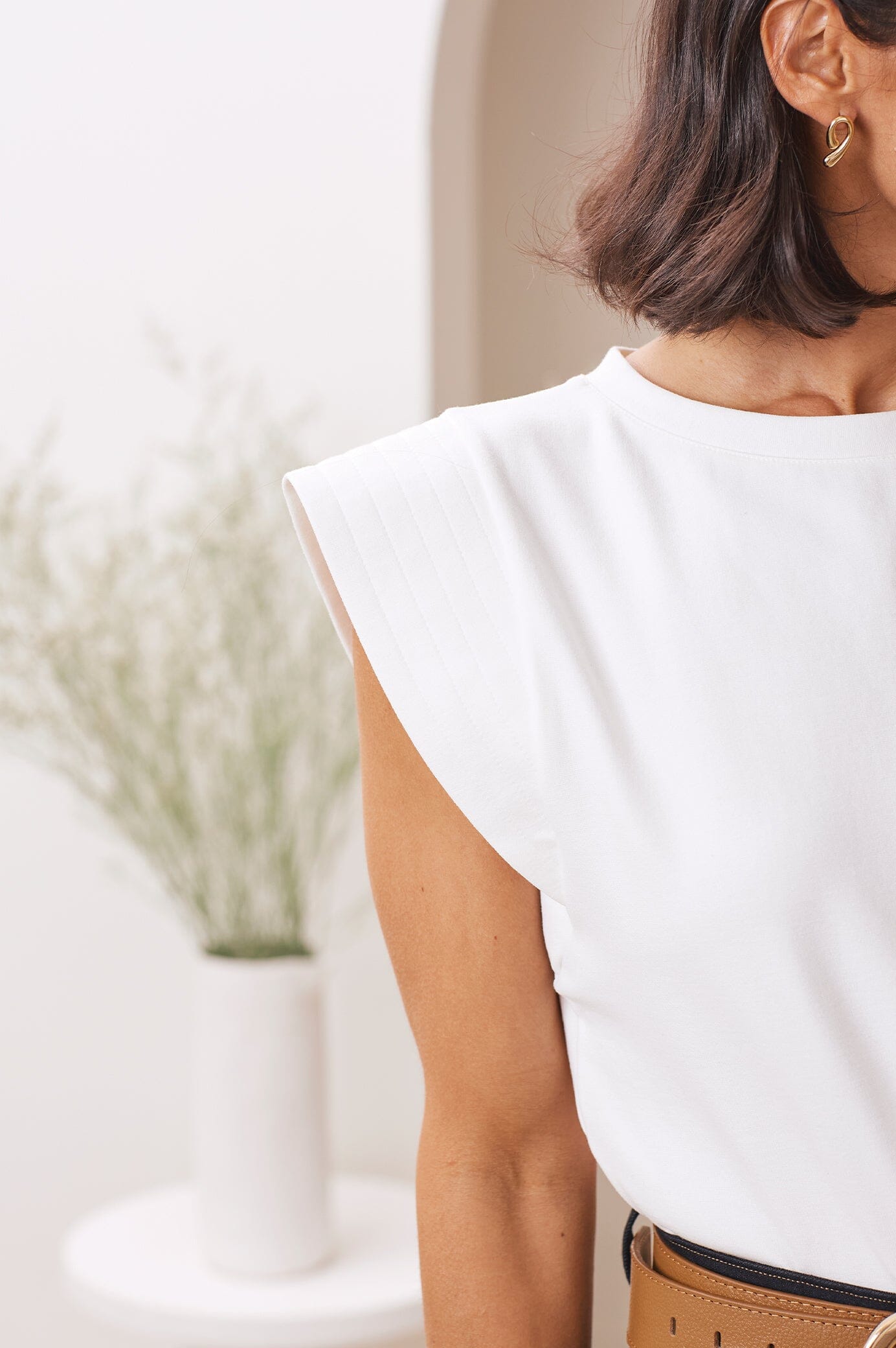 Harper Short Sleeve Top White with Round Neck