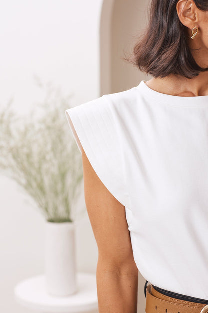 Harper Short Sleeve Top White with Round Neck