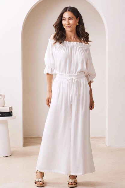 Vittoria Smocked Waist Wide Leg Pants Ivory
