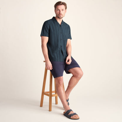 Boldon Mens 100% Cotton Supersoft Short Sleeve Shirt - Dark Indigo Stripe