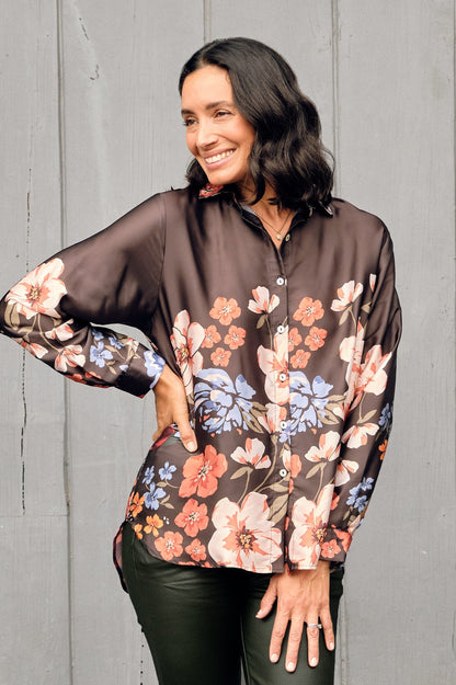 Milena Collared Long Sleeve Shirt Charcoal