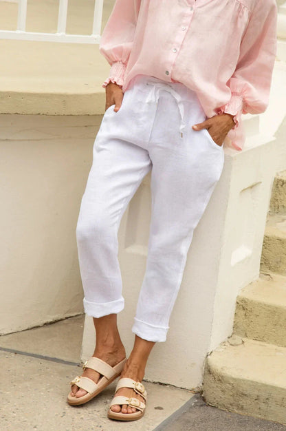 Luisa Linen Relaxed Jogger in White
