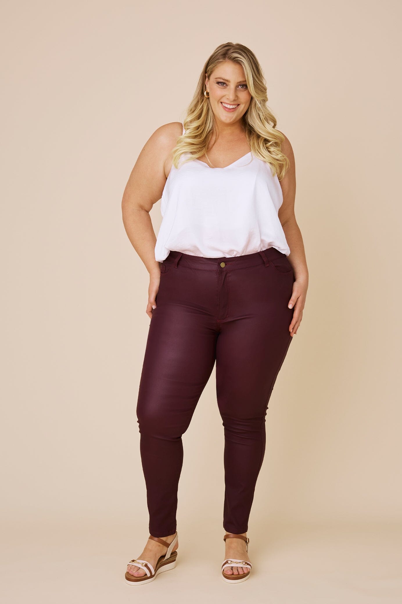 Amber Coated Skinny Jeans Burgundy