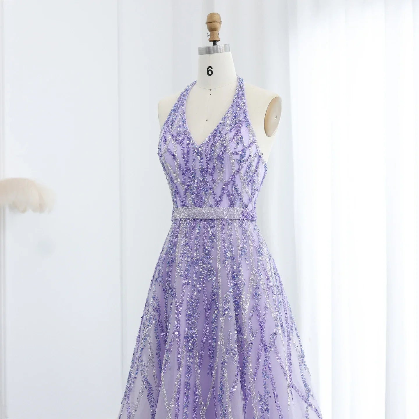 Beaded Halter A-Line Tulle Evening Dresses