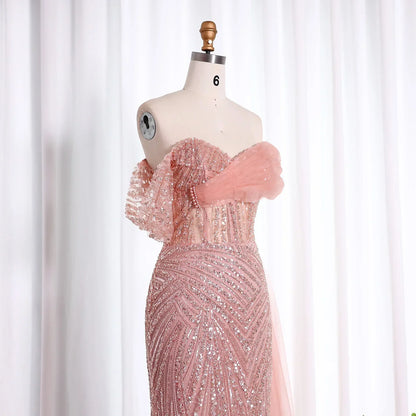 Blush Pink Off-Shoulder Elegant Evening Dress for Women