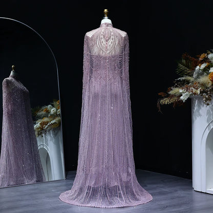 Beaded Nude Kaftan Evening Dress