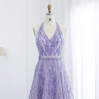 Beaded Halter A-Line Tulle Evening Dresses