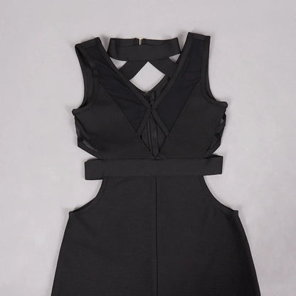 Black Mesh Patchwork Hollow Long Dress
