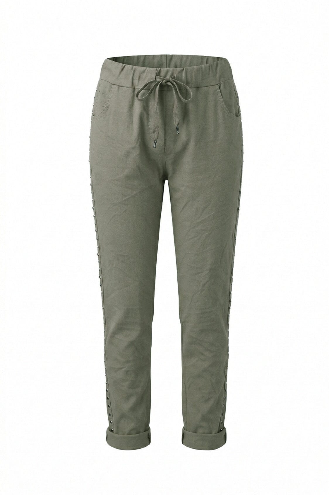 Abbie Studded Crinkle Jogger Military Green