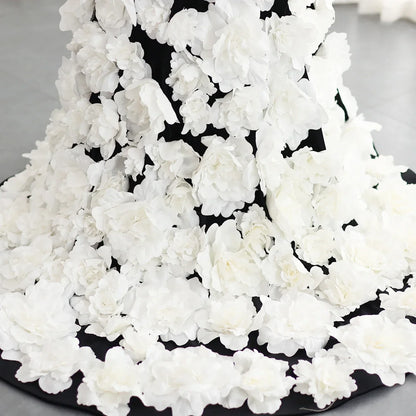 3D Flowers Black Velvet Strapless Evening Dress with Gloves
