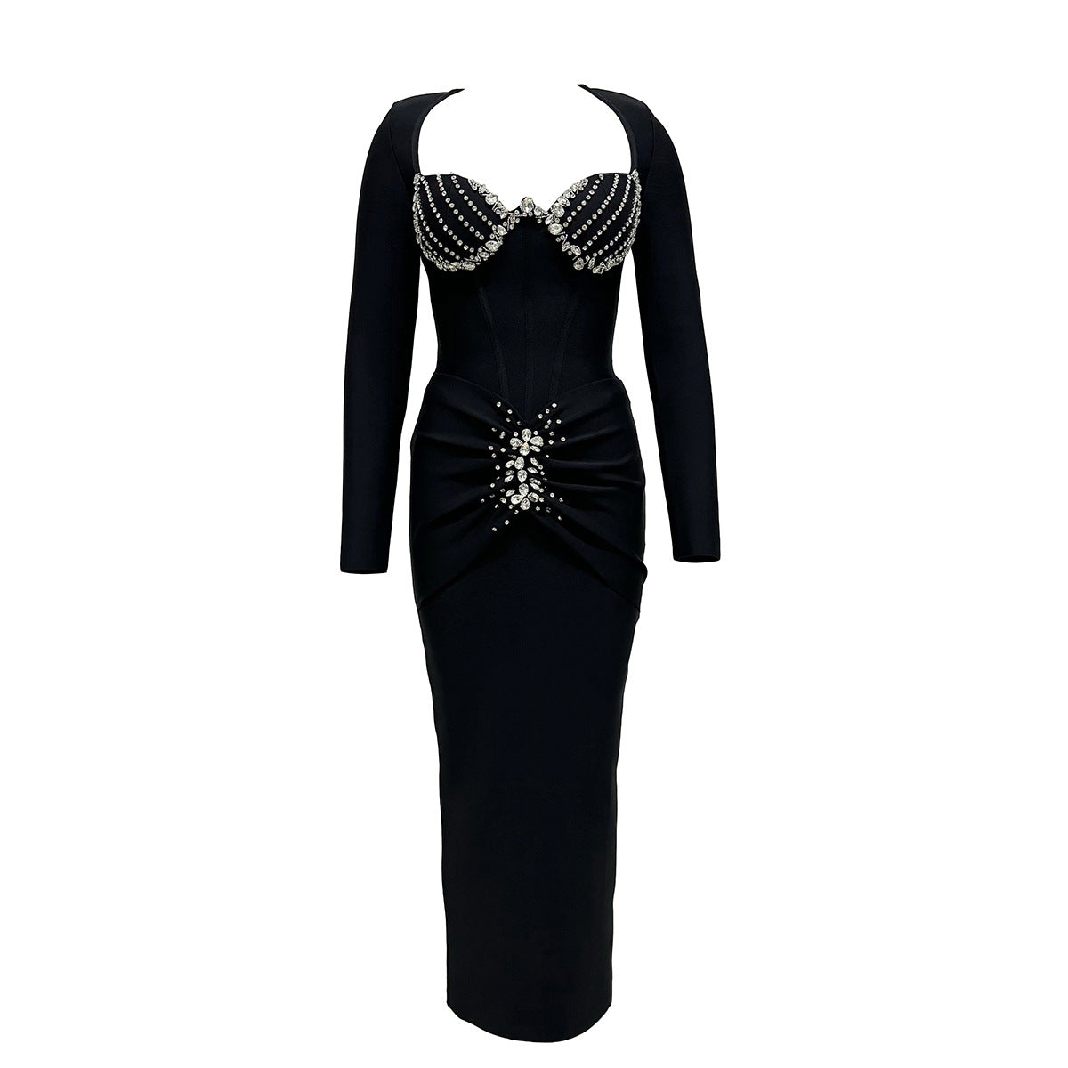 Affordable Luxury Socialite Drilling Bandage One Piece Dress Slim Fit Elegant Formal Dress