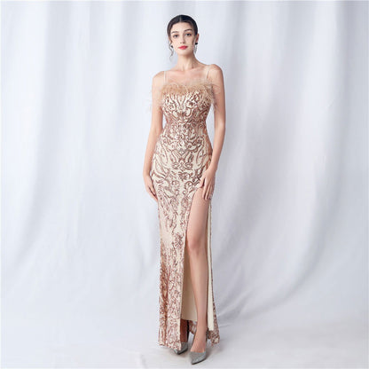 All Pieces Positioning Floral Cutting HOrdered Ostrich Hair High End Evening Dress