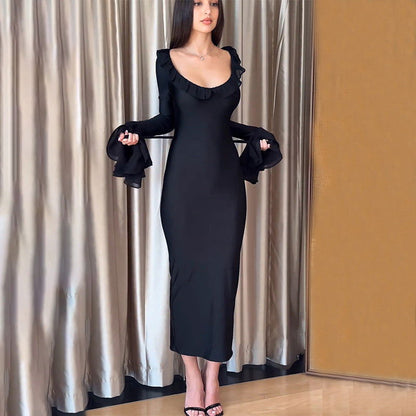 Bell Sleeve High Waist Fishtail Dress