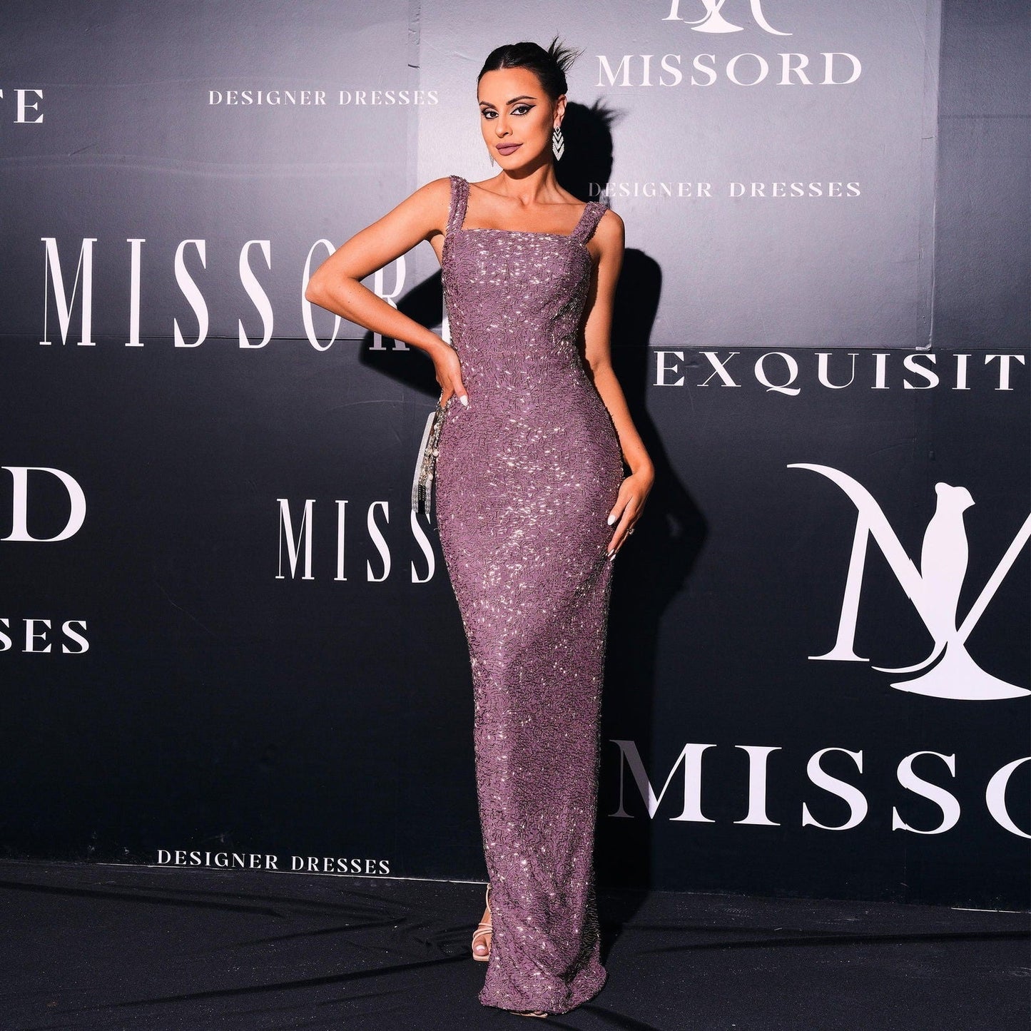Bandeau Long Sequin Sling Square Collar Cocktail Evening Dress Bridesmaid Dress
