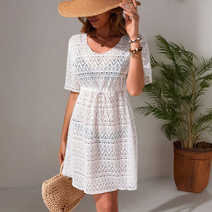 Beach Casual Vacation Lace Water Soluble Bikini Swimsuit Blouse Sun Protective