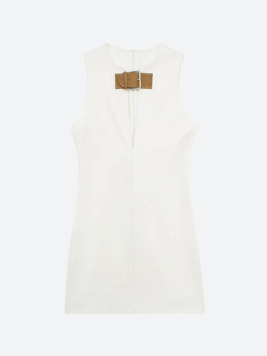 Belted Plunge Neck Mini Dress