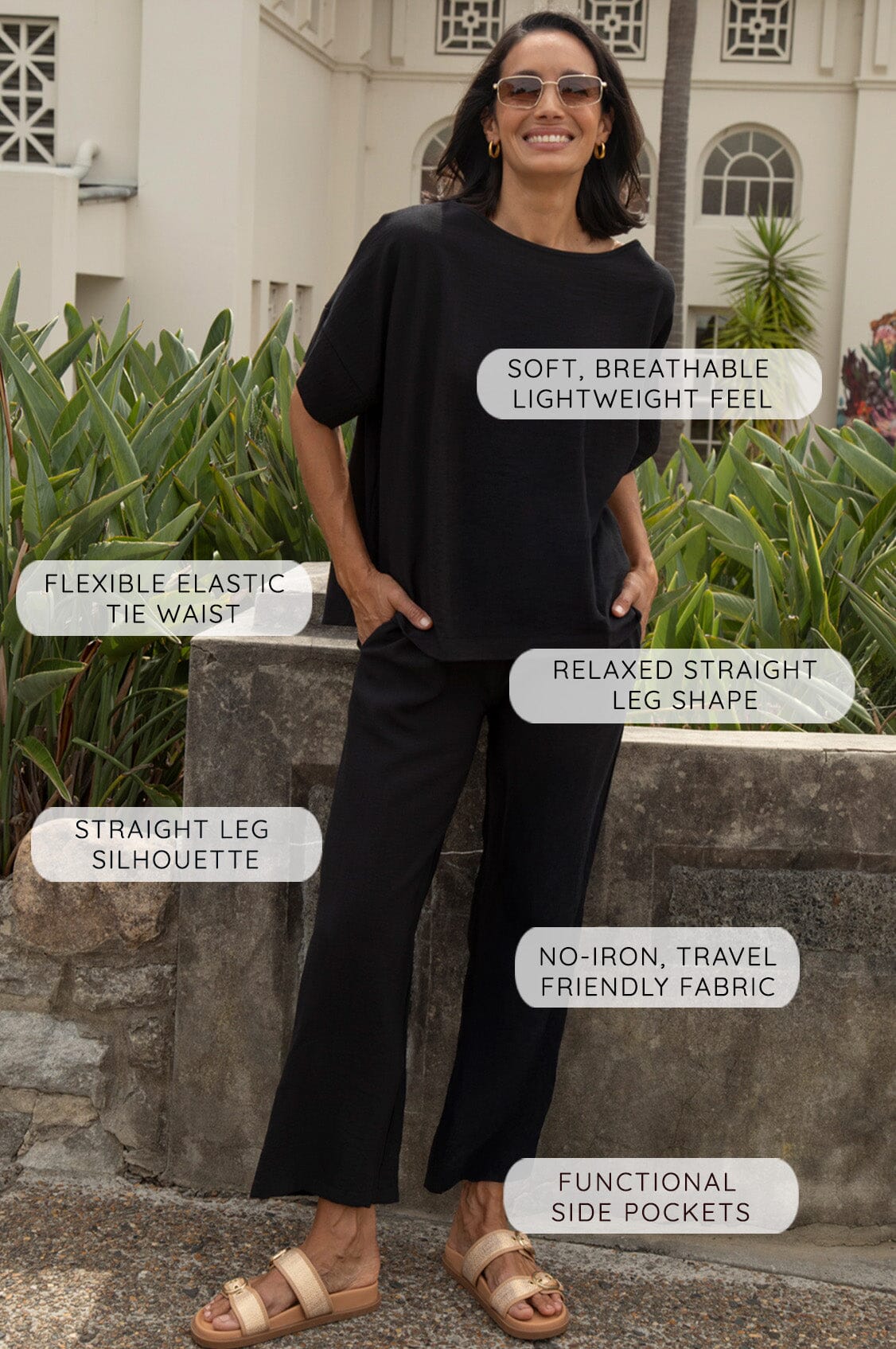 Gemma Straight Leg Tie Waist Pants Taupe
