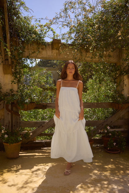 Liliana 100% Linen Maxi Dress White