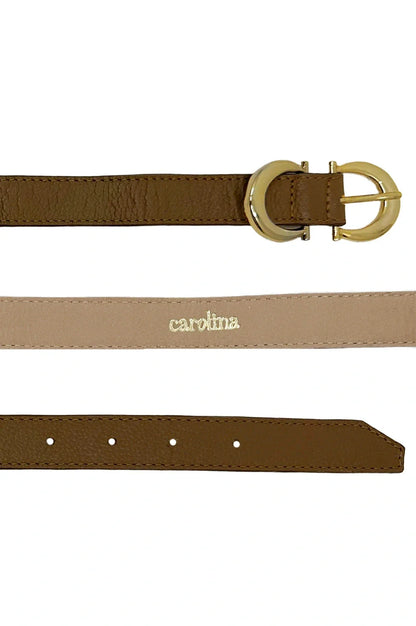 Ivy Skinny Double Buckle Belt Tan Soft Leather